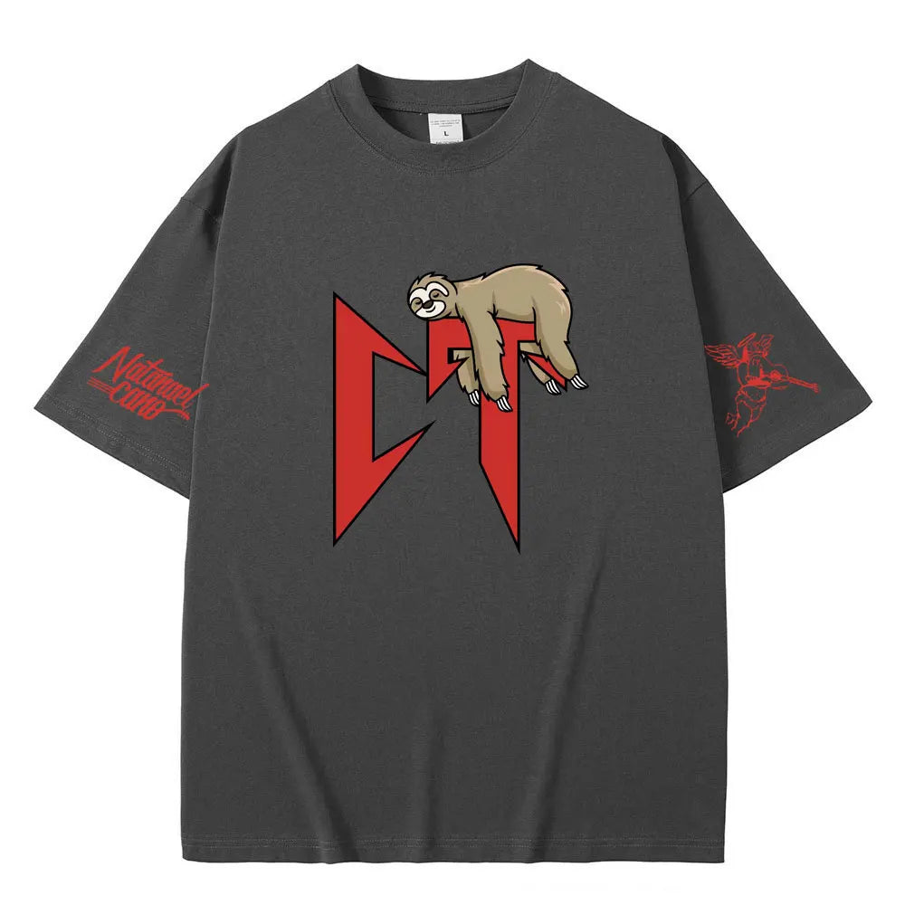 Singer Natanael Cano Corridos Tumbados CT Sloth Print T-Shirt Men Women Hip Hop Oversized T Shirts Male Funny Cute Loose Tshirt
