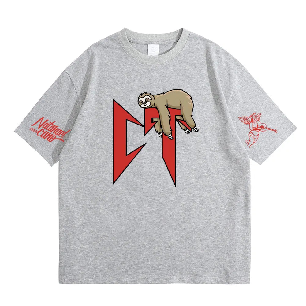 Singer Natanael Cano Corridos Tumbados CT Sloth Print T-Shirt Men Women Hip Hop Oversized T Shirts Male Funny Cute Loose Tshirt