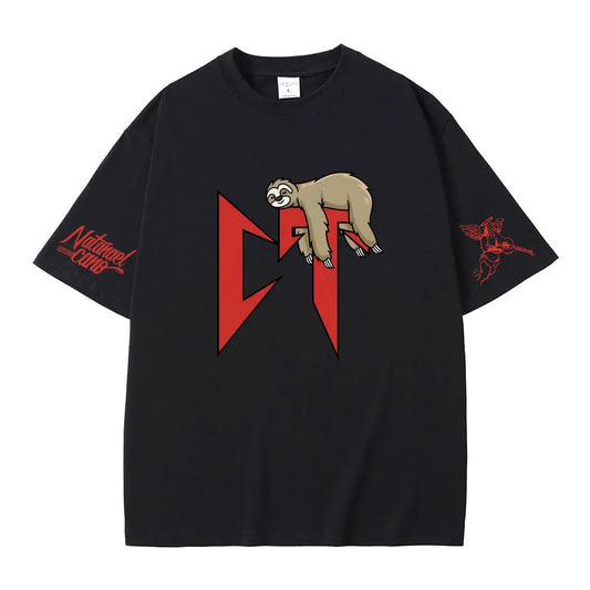 Singer Natanael Cano Corridos Tumbados CT Sloth Print T-Shirt Men Women Hip Hop Oversized T Shirts Male Funny Cute Loose Tshirt