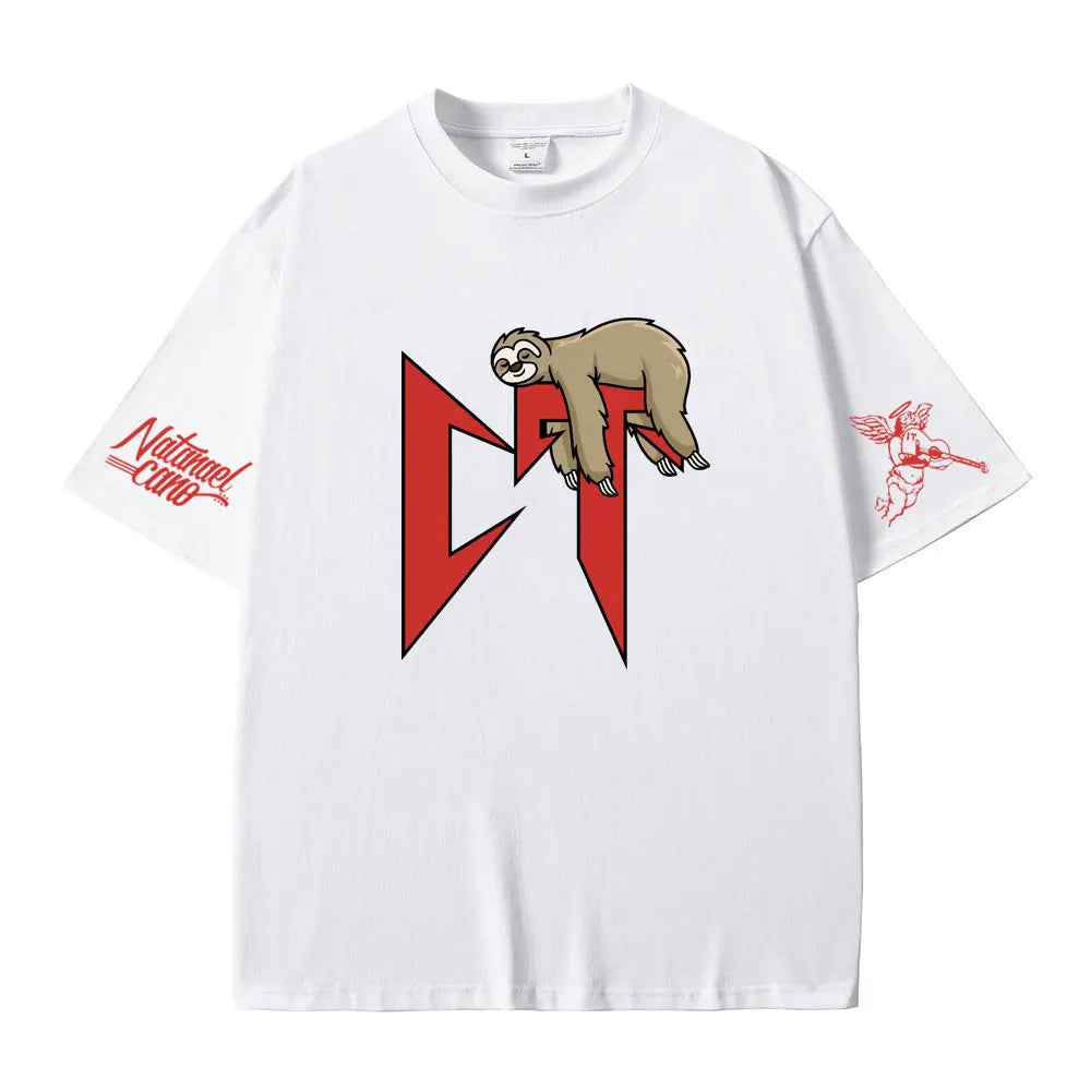 Singer Natanael Cano Corridos Tumbados CT Sloth Print T-Shirt Men Women Hip Hop Oversized T Shirts Male Funny Cute Loose Tshirt