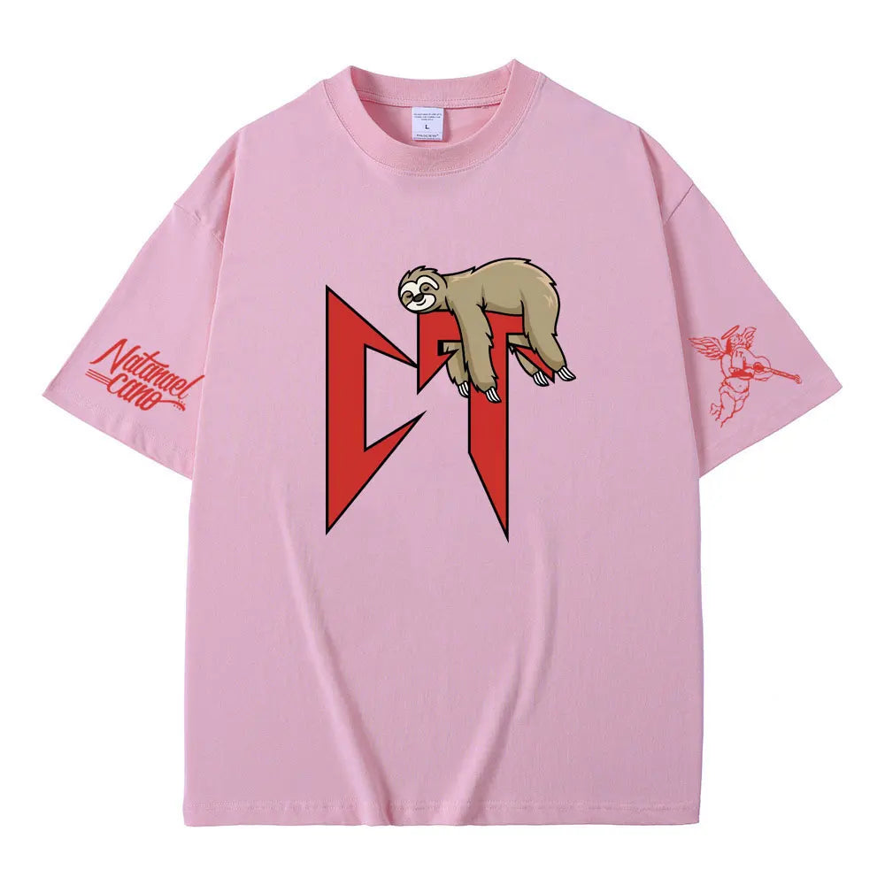 Singer Natanael Cano Corridos Tumbados CT Sloth Print T-Shirt Men Women Hip Hop Oversized T Shirts Male Funny Cute Loose Tshirt